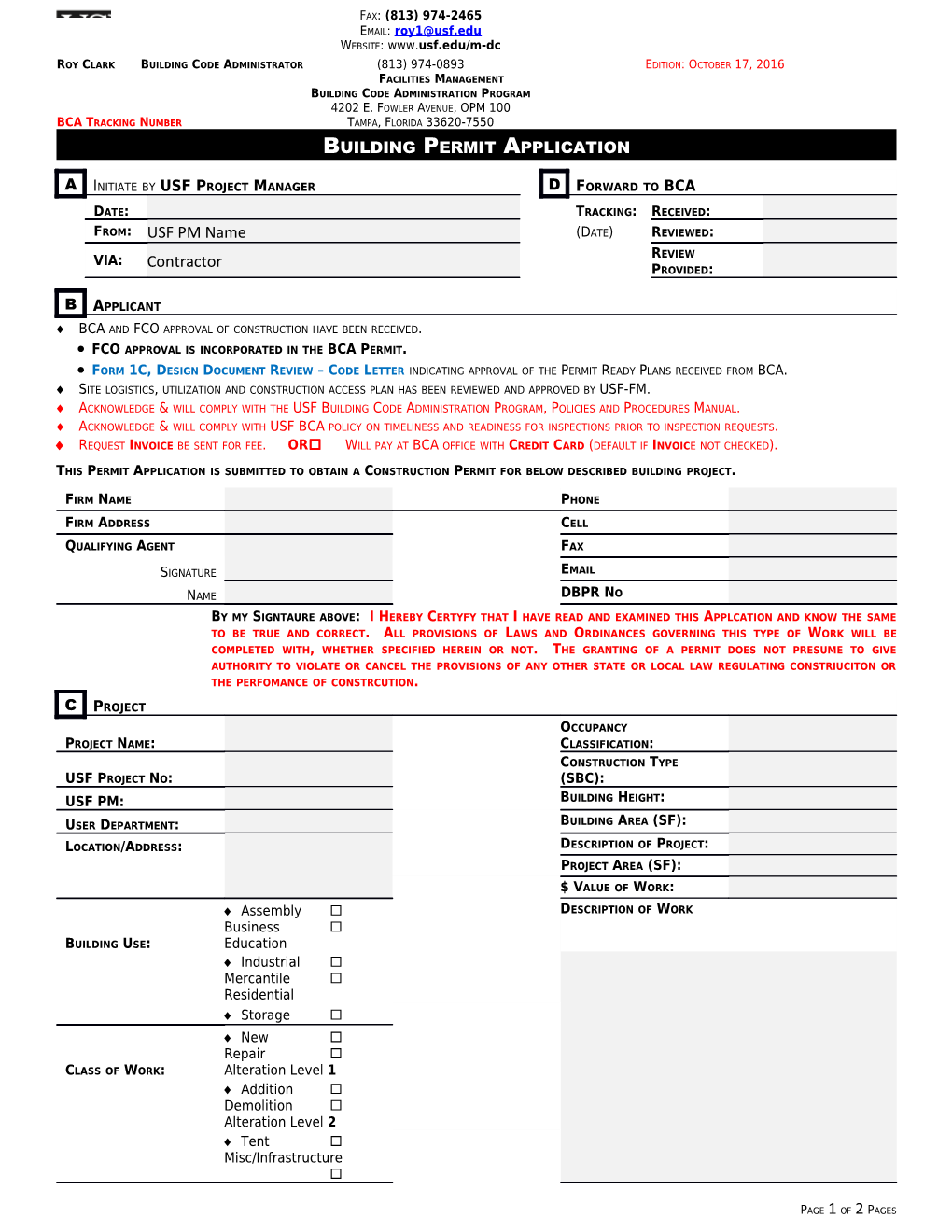 Facilities Management Building Code Administration Program