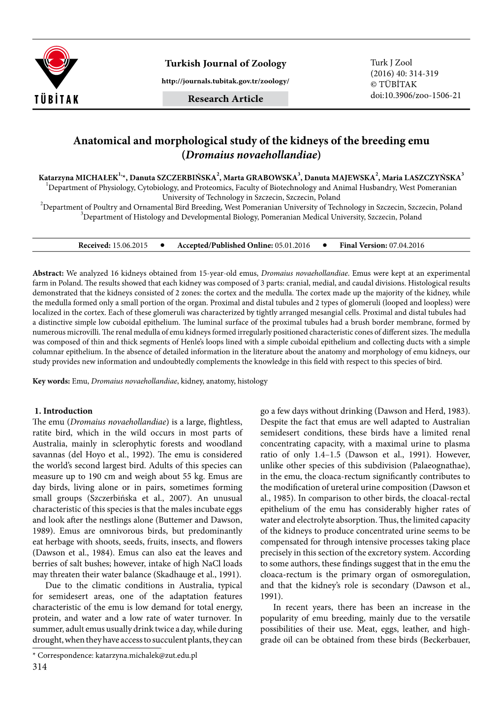 Anatomical and Morphological Study of the Kidneys of the Breeding Emu (Dromaius Novaehollandiae)