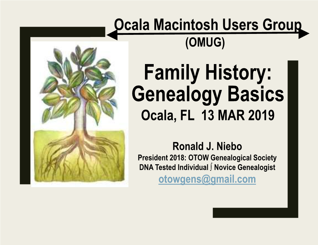 Genealogy Basics Ocala, FL 13 MAR 2019