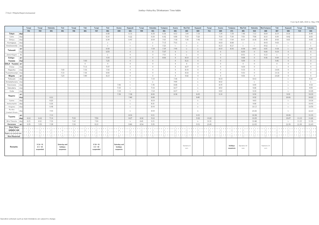 Joetsu・Hokuriku Shinkansen Time Table