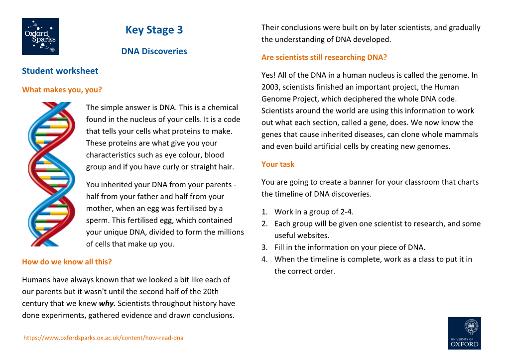 Key Stage 3 DNA Discoveries