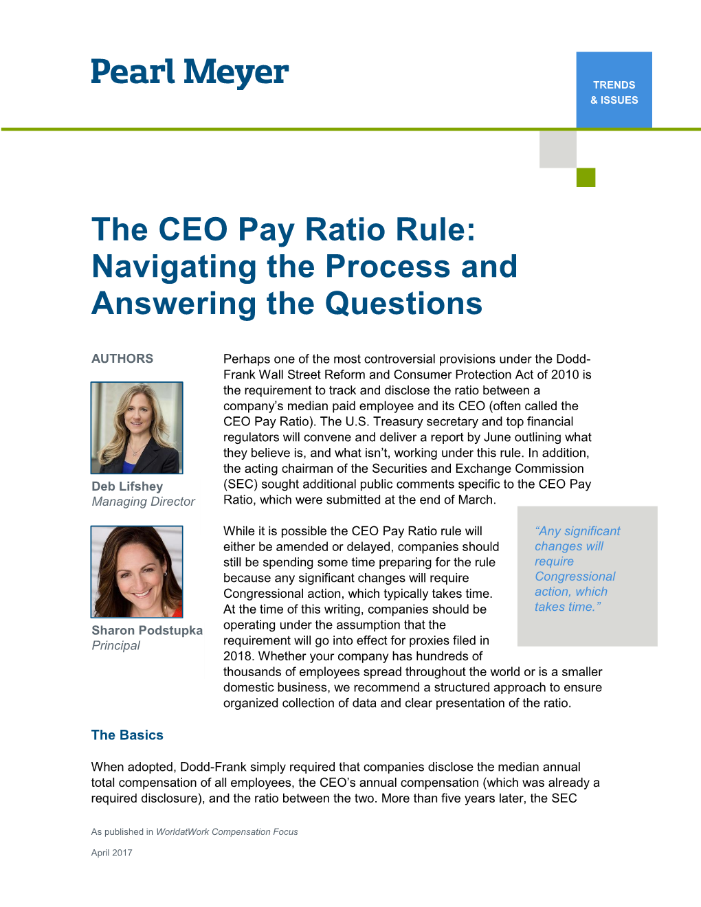 The CEO Pay Ratio Rule: Navigating the Process and Answering the Questions