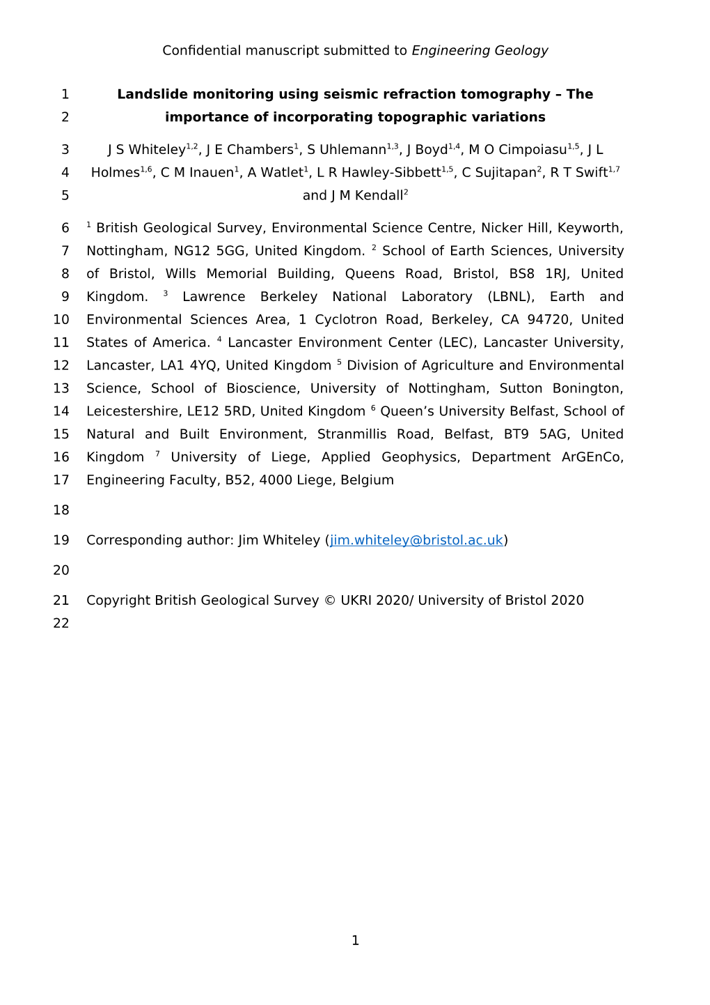 Confidential Manuscript Submitted to Engineering Geology