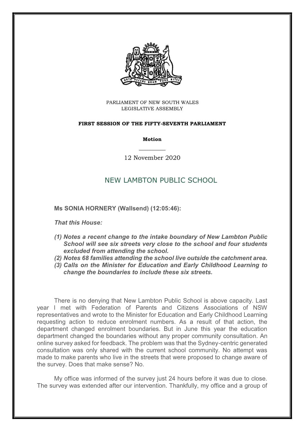 12 November 2020 – New Lambton Public School