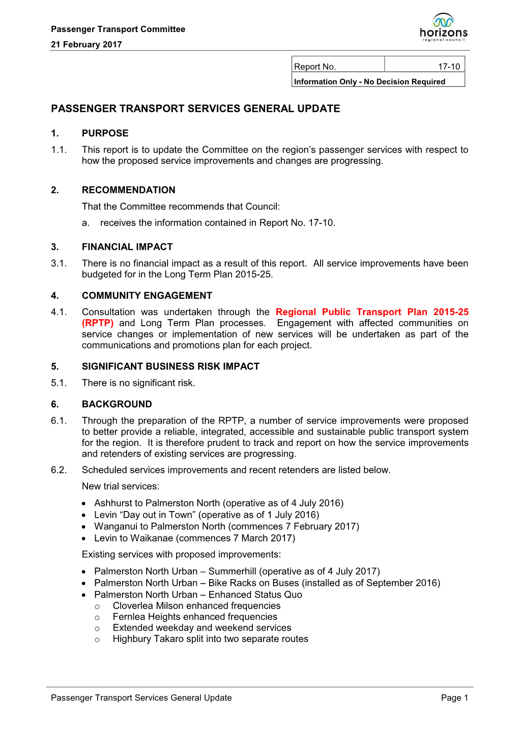 Passenger Transport Committee 21 February 2017