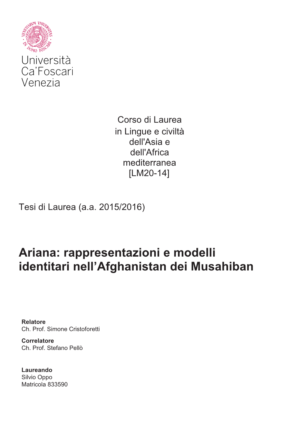 Rappresentazioni E Modelli Identitari Nell'afghanistan Dei Musahiban