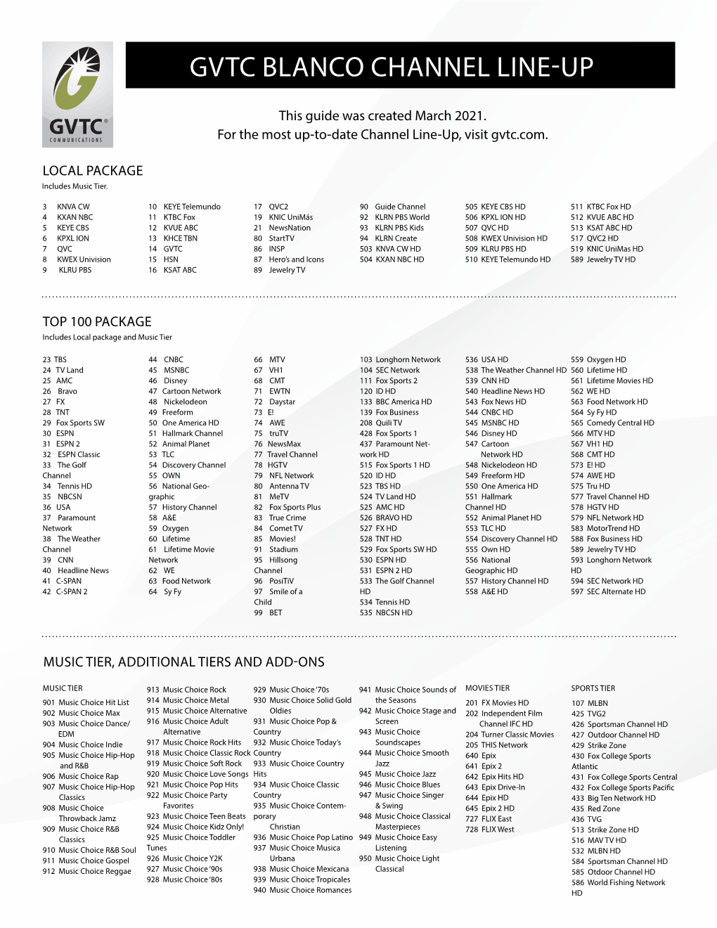 Gvtc Blanco Channel Line-Up