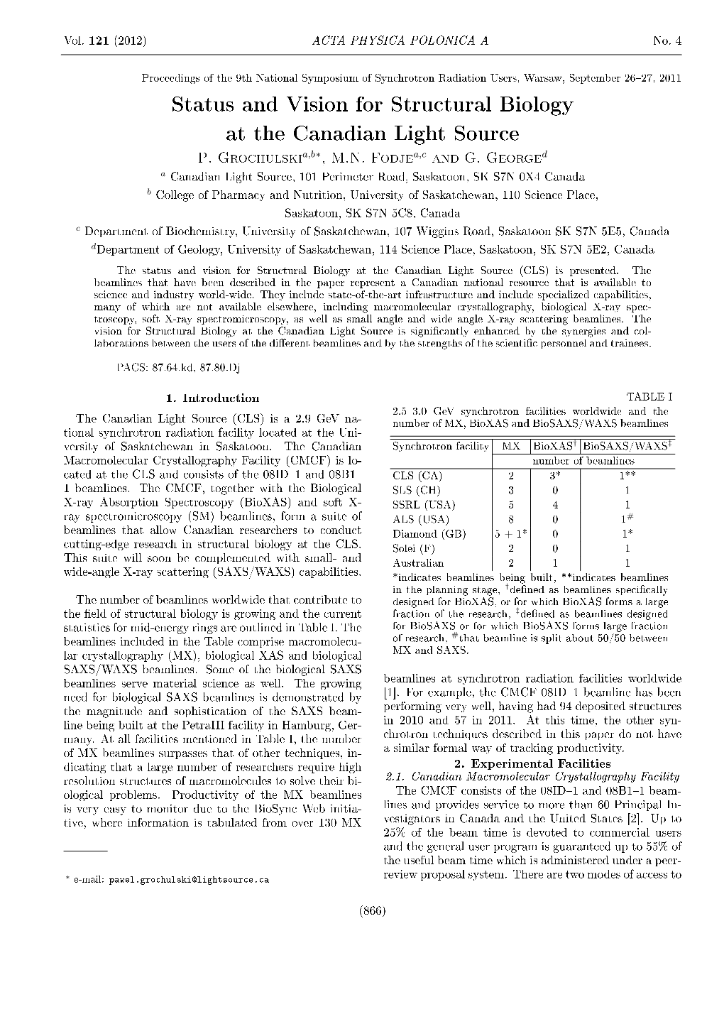 Status and Vision for Structural Biology at the Canadian Light Source P