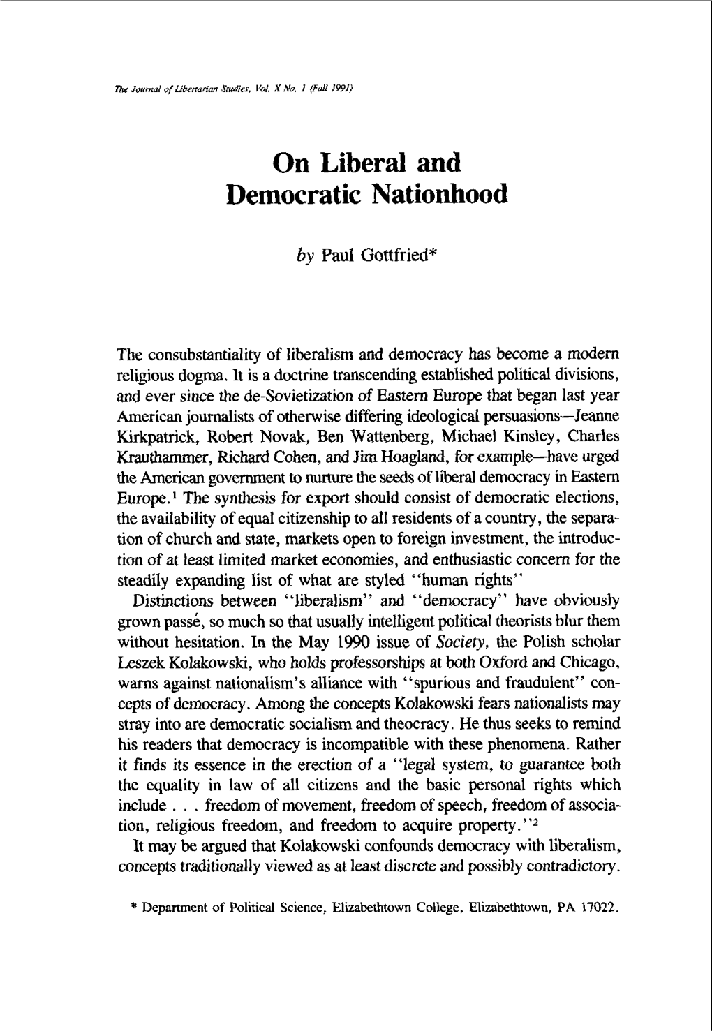 On Liberal and Democratic Nationhood