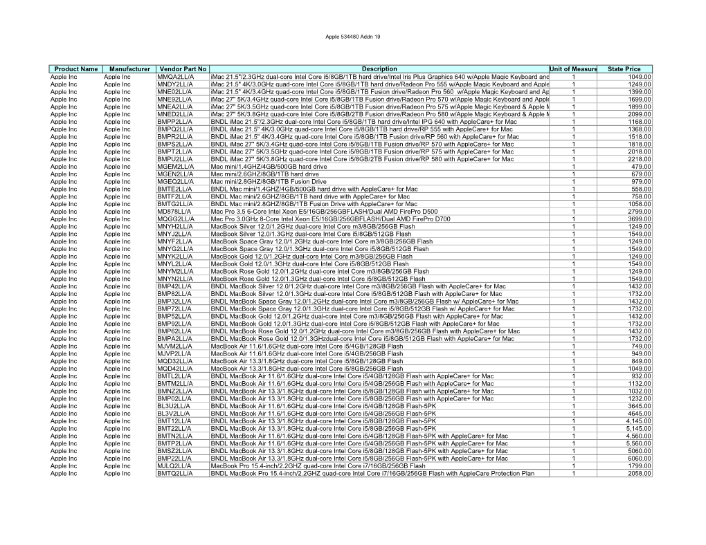 Current Contract Price List