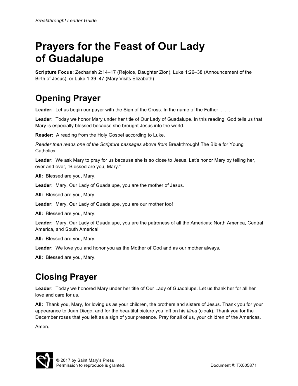 Prayers for the Feast of Our Lady of Guadalupe