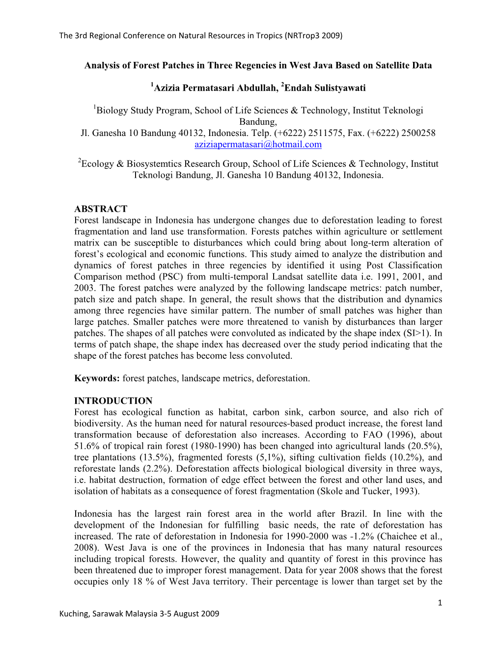 Analysis of Forest Patches in Three Regencies in West Java Based on Satellite Data