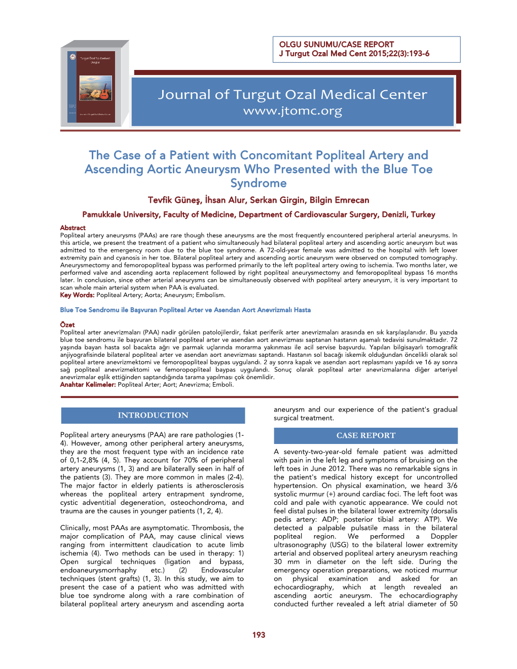 Journal of Turgut Ozal Medical Center