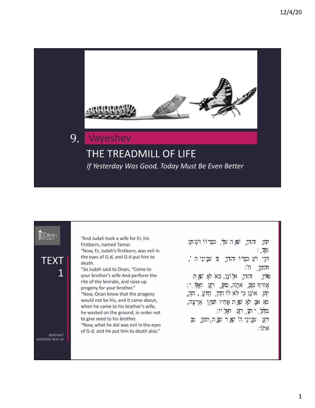 THE TREADMILL of LIFE 9. Vayeshev TEXT 1