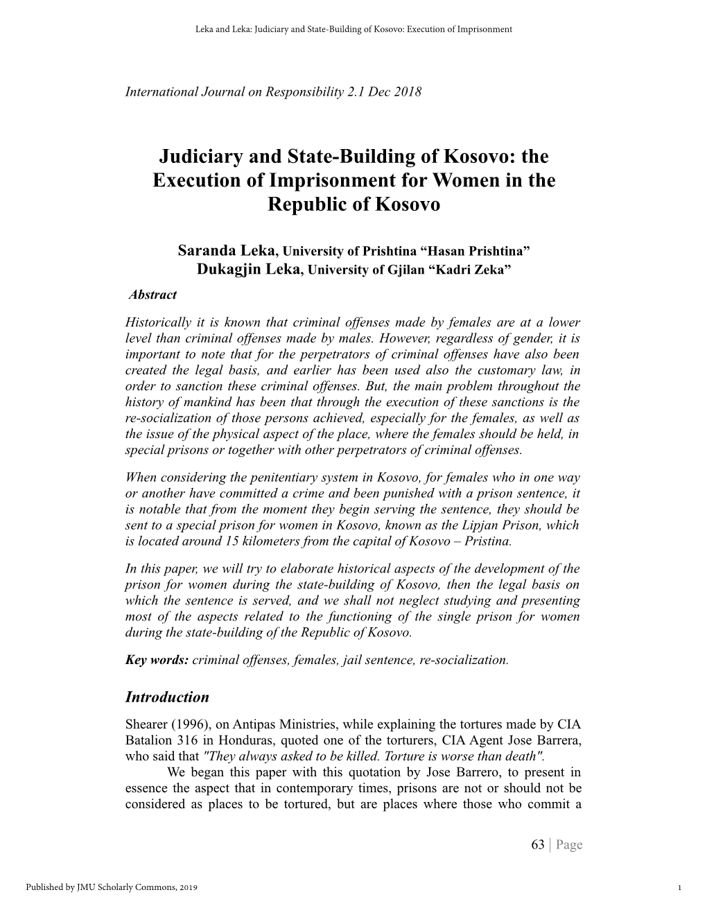 Execution of Imprisonment for Women in the Republic of Kosovo