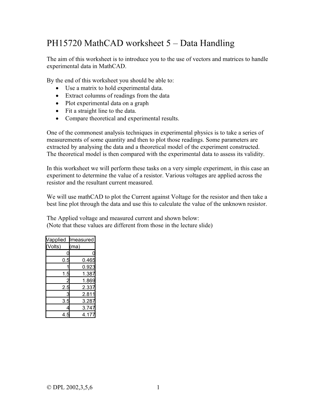 Mathcad Worksheet 5 – Data Handling