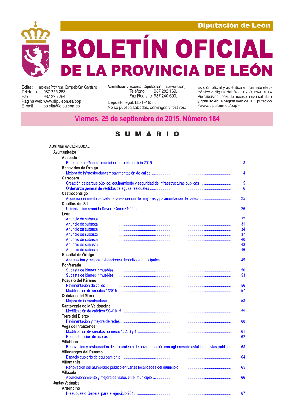 BOLETÍN OFICIAL DE LA PROVINCIA DE LEÓN Edita: Imprenta Provincial