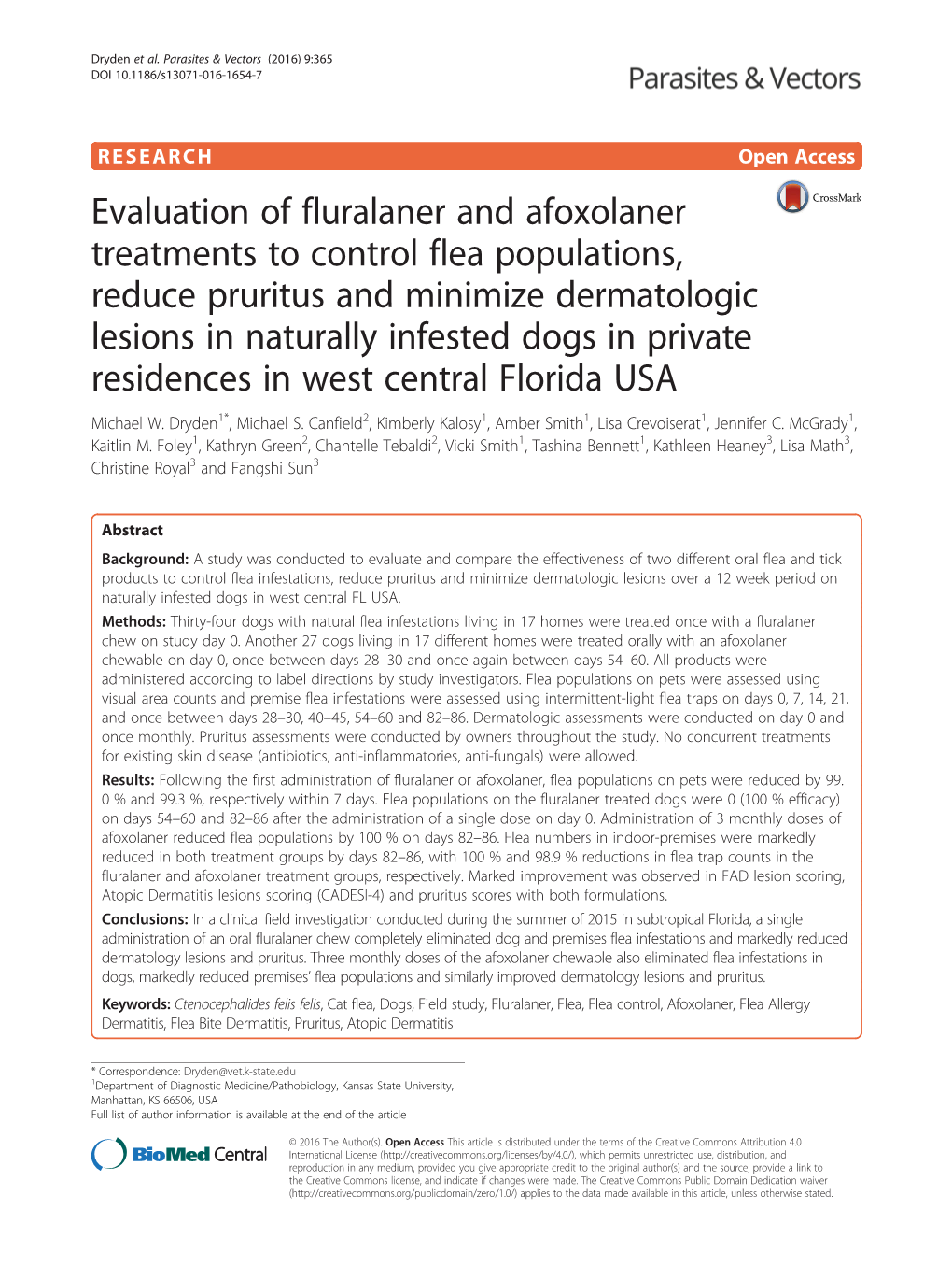 Evaluation of Fluralaner and Afoxolaner Treatments to Control Flea