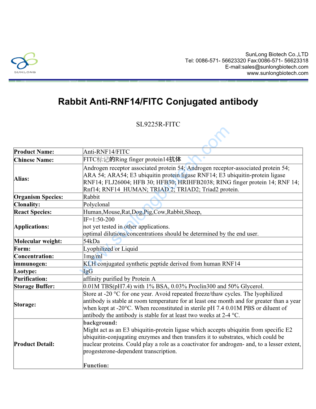 Rabbit Anti-RNF14/FITC Conjugated Antibody