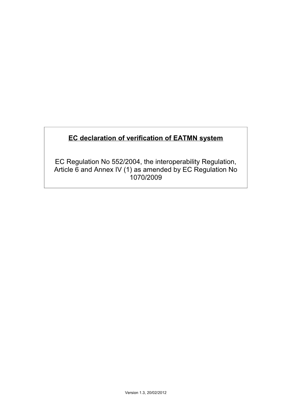 EC Declaration of Verification of EATMN System