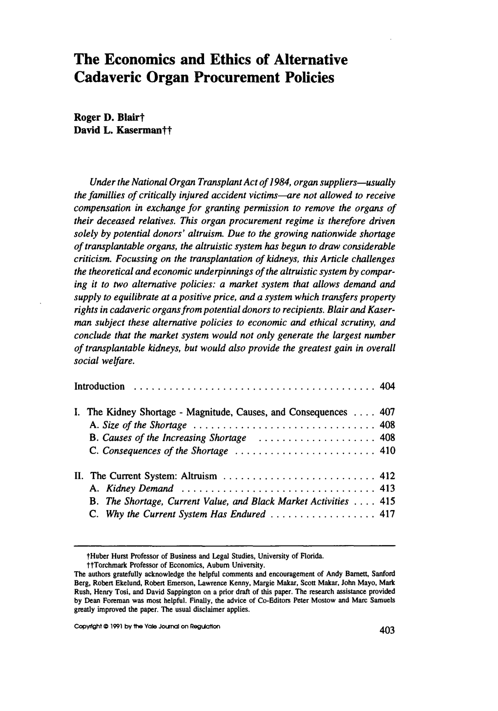 The Economics and Ethics of Alternative Cadaveric Organ Procurement Policies