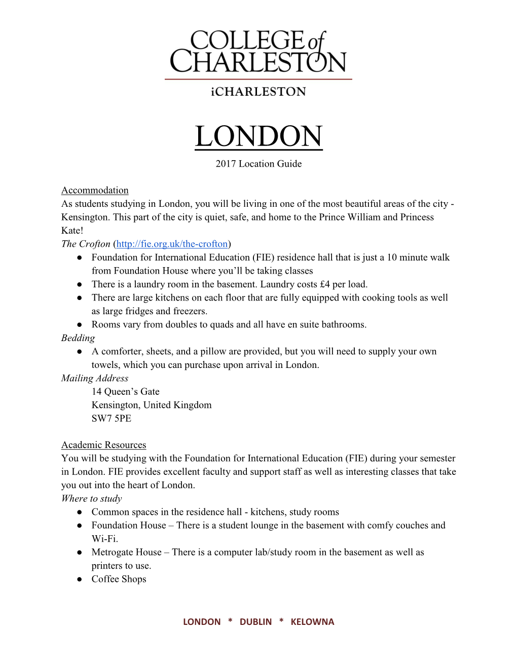 LONDON 2017 Location Guide