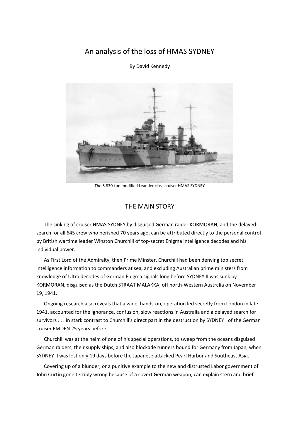 An Analysis of the Loss of HMAS SYDNEY