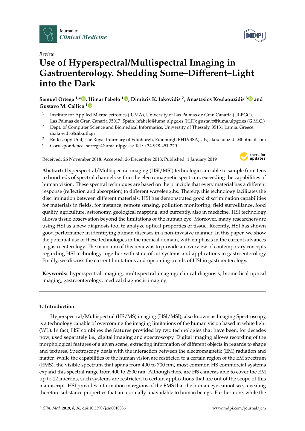 Use of Hyperspectral/Multispectral Imaging in Gastroenterology