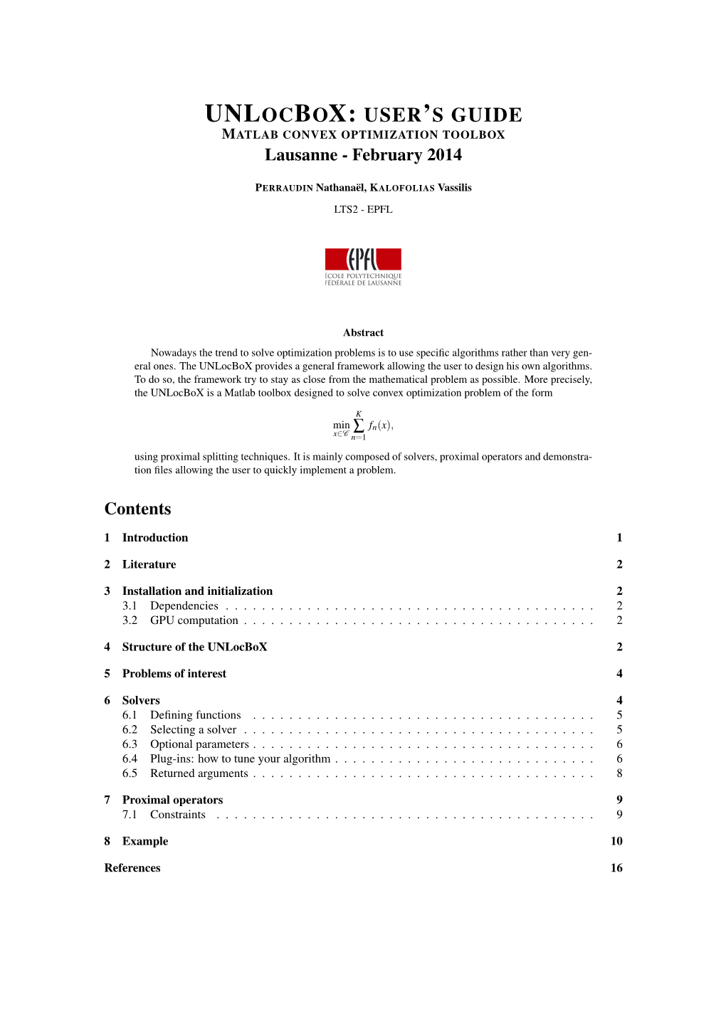 Convex Optimisation Matlab Toolbox