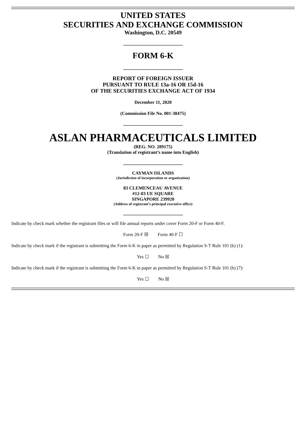 Aslan Pharmaceuticals Limited (Reg