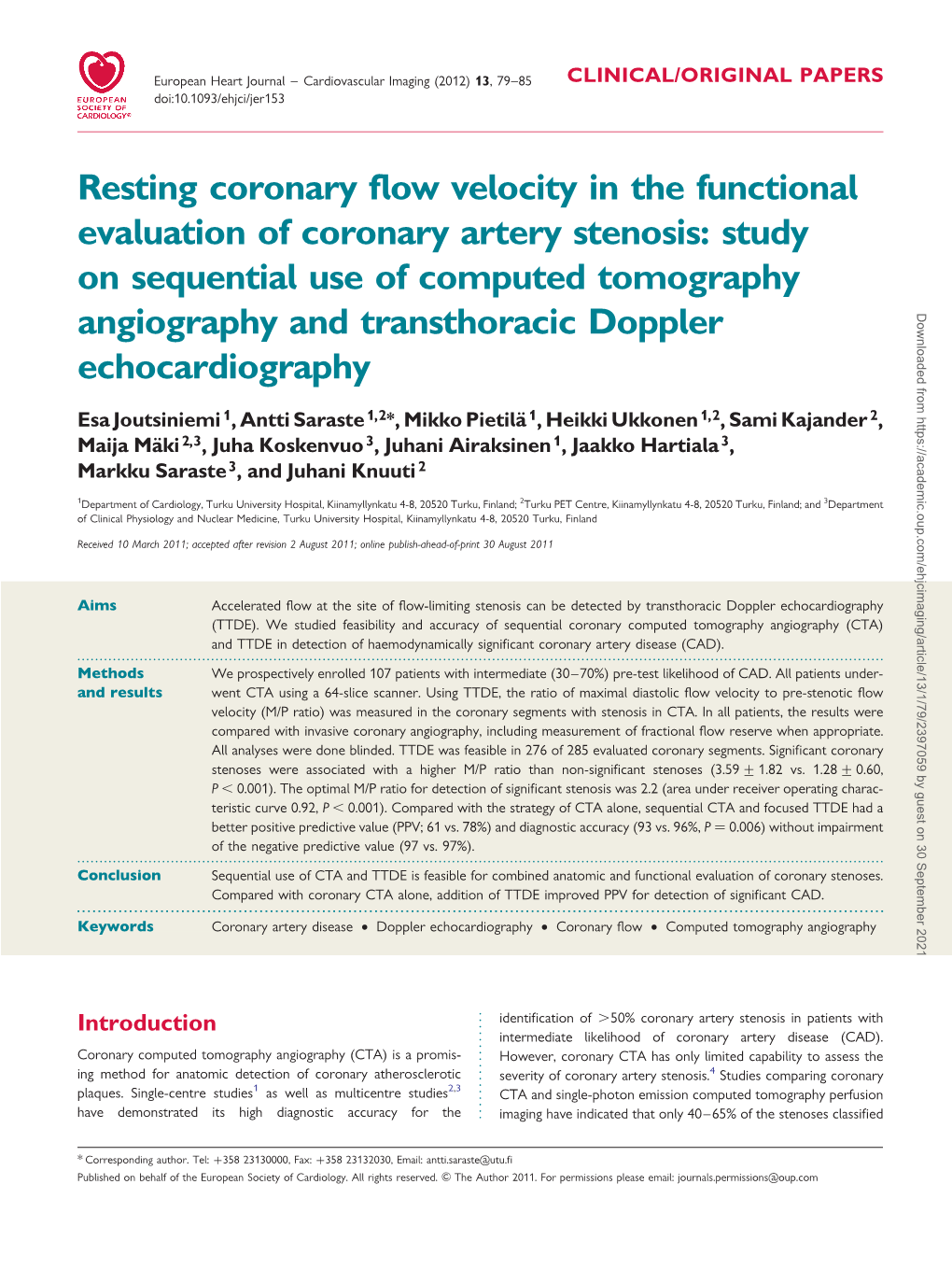 Resting Coronary Flow Velocity in The