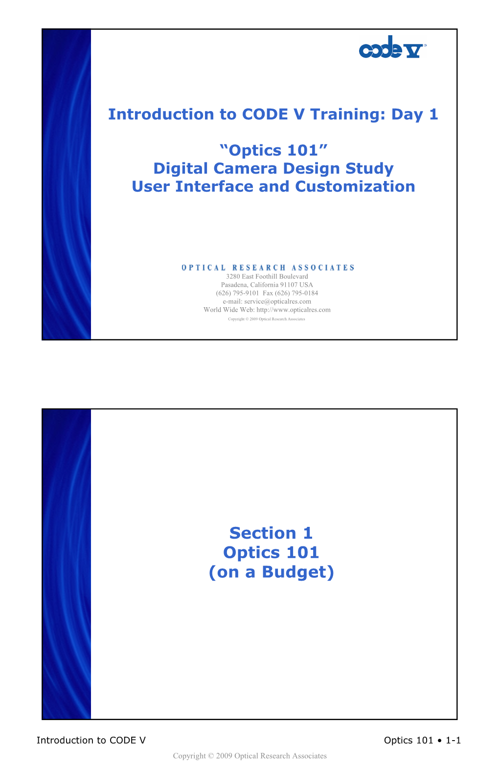 Introduction to CODE V: Optics