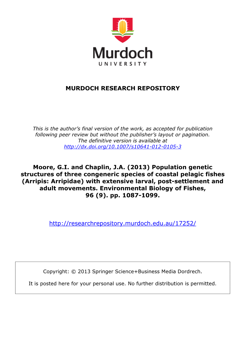 (2013) Population Genetic Structures of Three Congeneric Species of Co