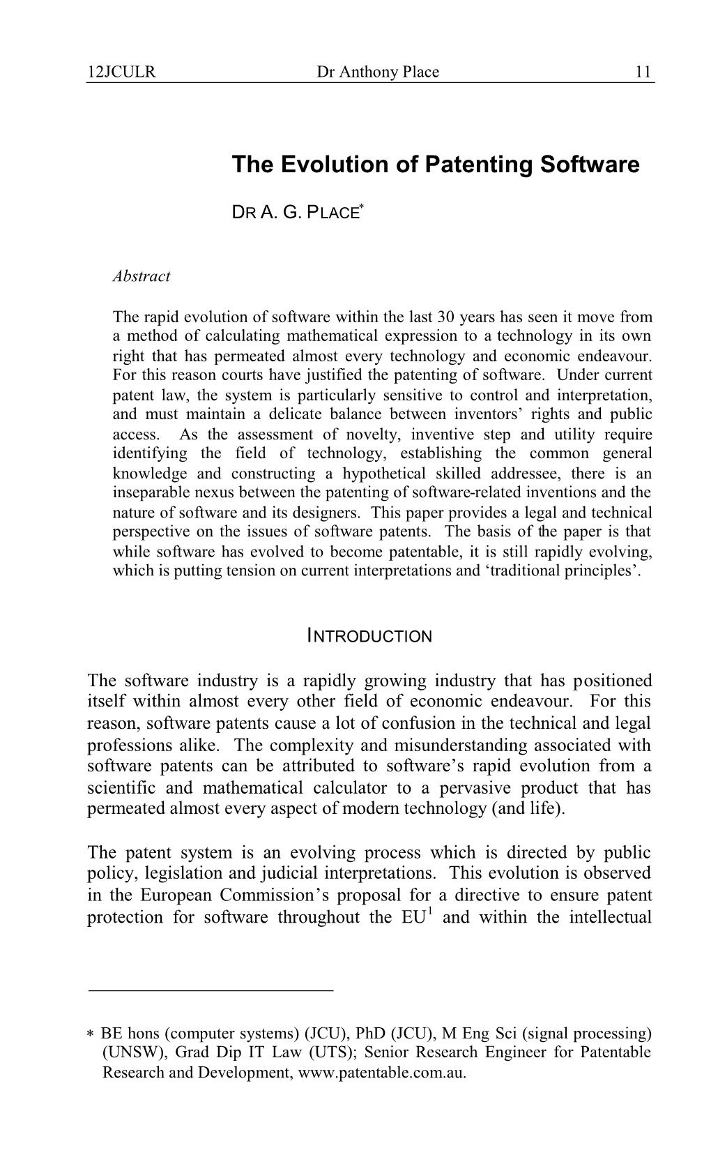 The Evolution of Patenting Software