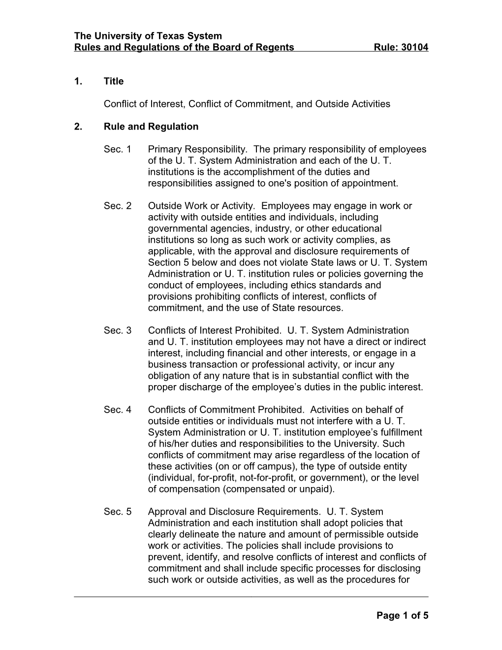 Rules and Regulations of the Board of Regents Rule: 30104