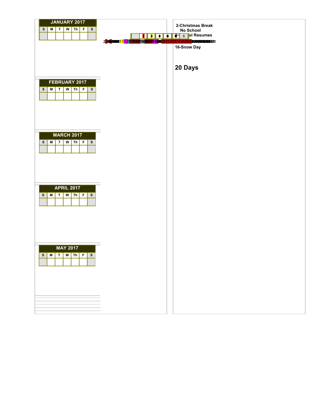 2016-17 School Calendar - Calendarlabs.Com s5