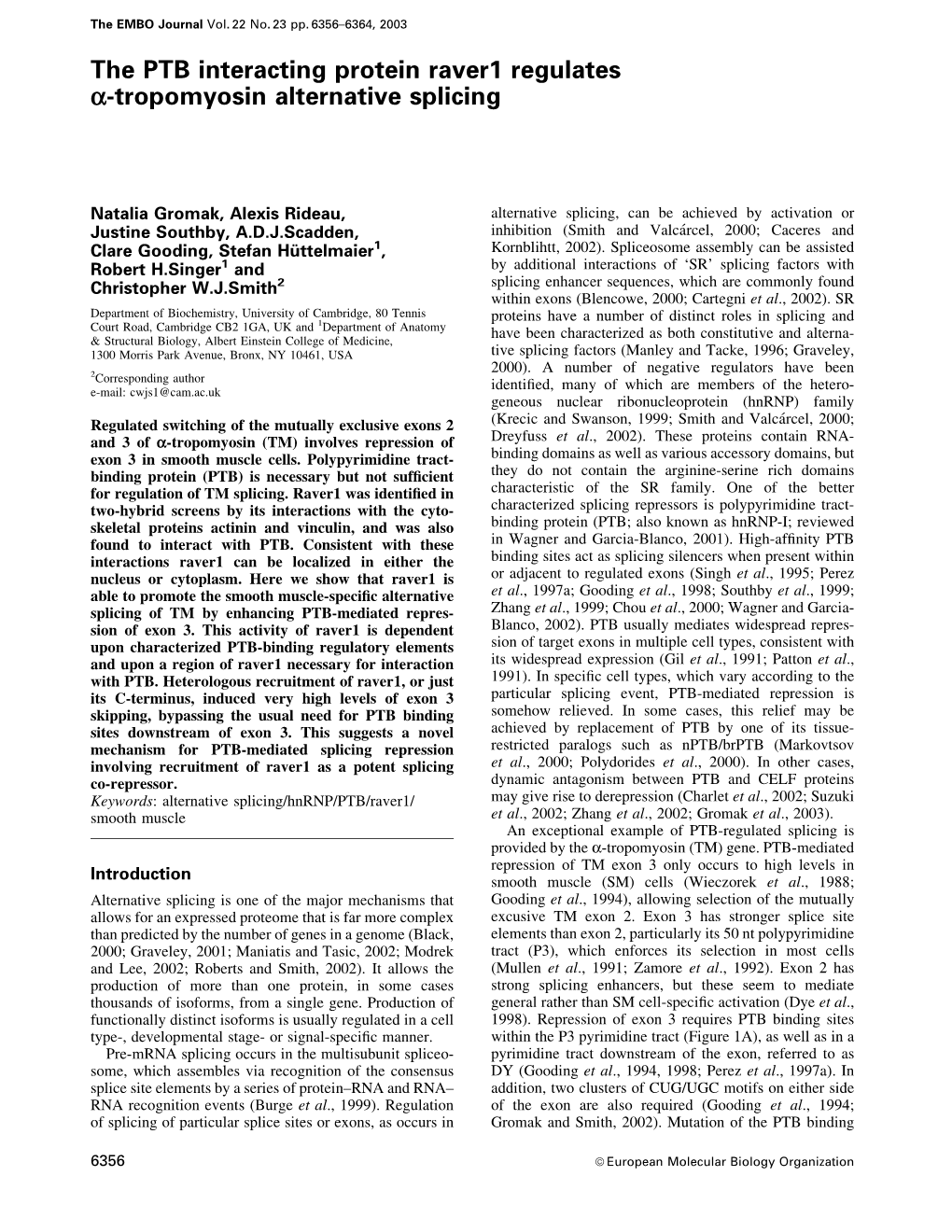 The PTB Interacting Protein Raver1 Regulates A-Tropomyosin Alternative Splicing