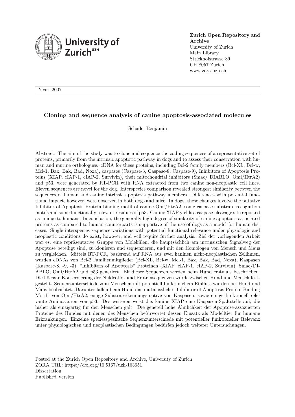 Cloning and Sequence Analysis of Canine Apoptosis-Associated Molecules