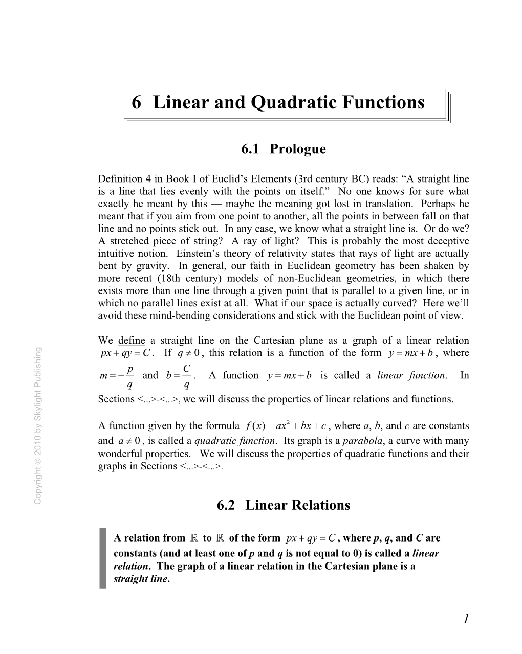 6 Linear and Quadratic Functions