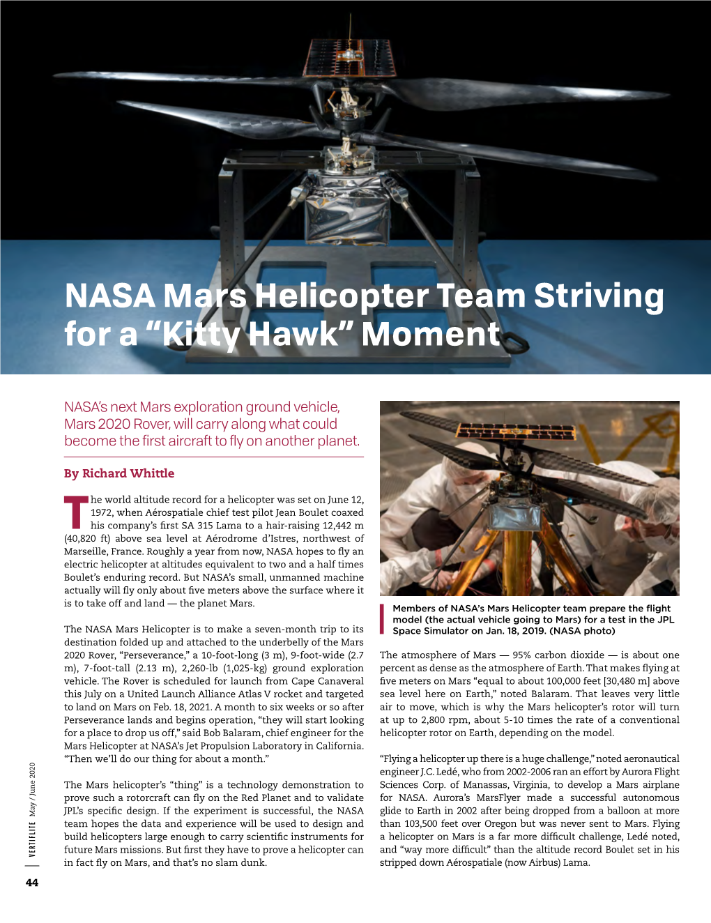 NASA Mars Helicopter Team Striving for a “Kitty Hawk” Moment