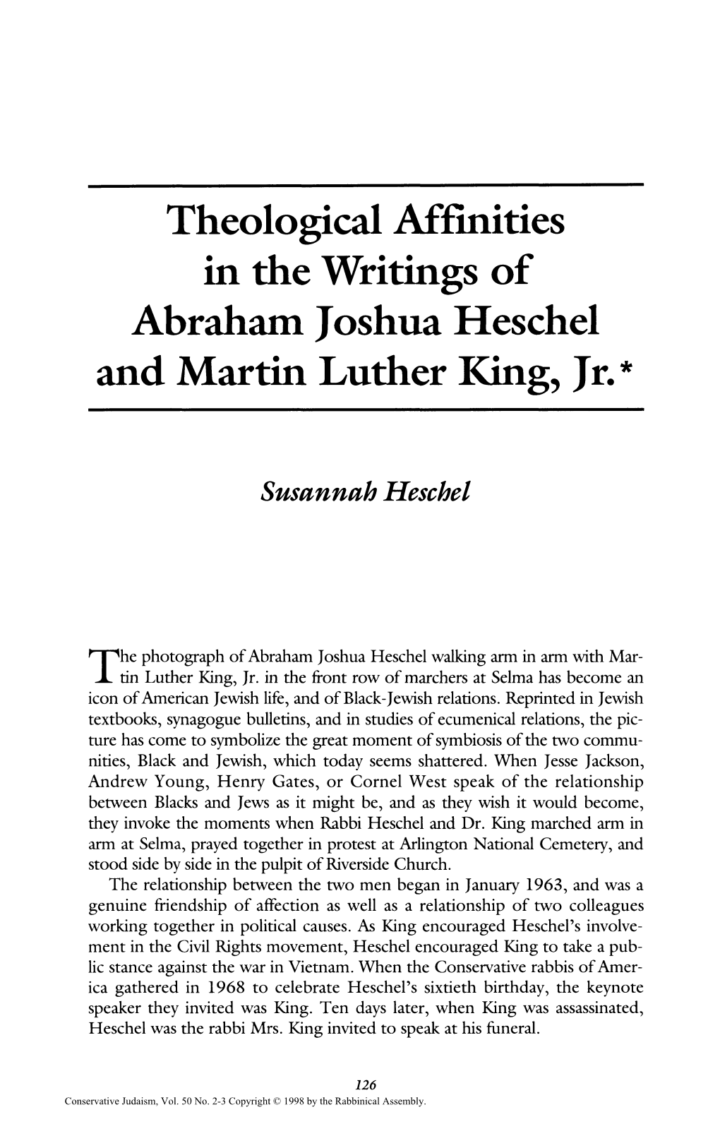 Theological Affinities in the Writings of Abraham Joshua Heschel and Martin Luther King, Jr.*