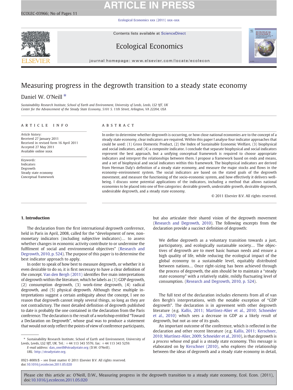 Measuring Progress in the Degrowth Transition to a Steady State Economy