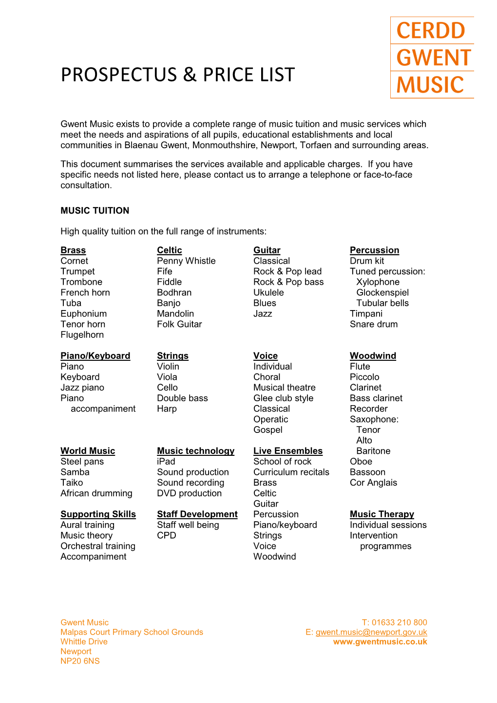 Prospectus & Price List