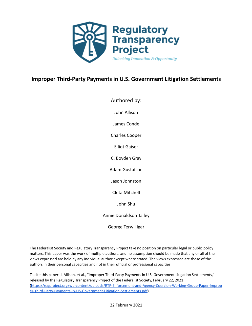 Improper Third-Party Payments in U.S. Government Litigation Settlements