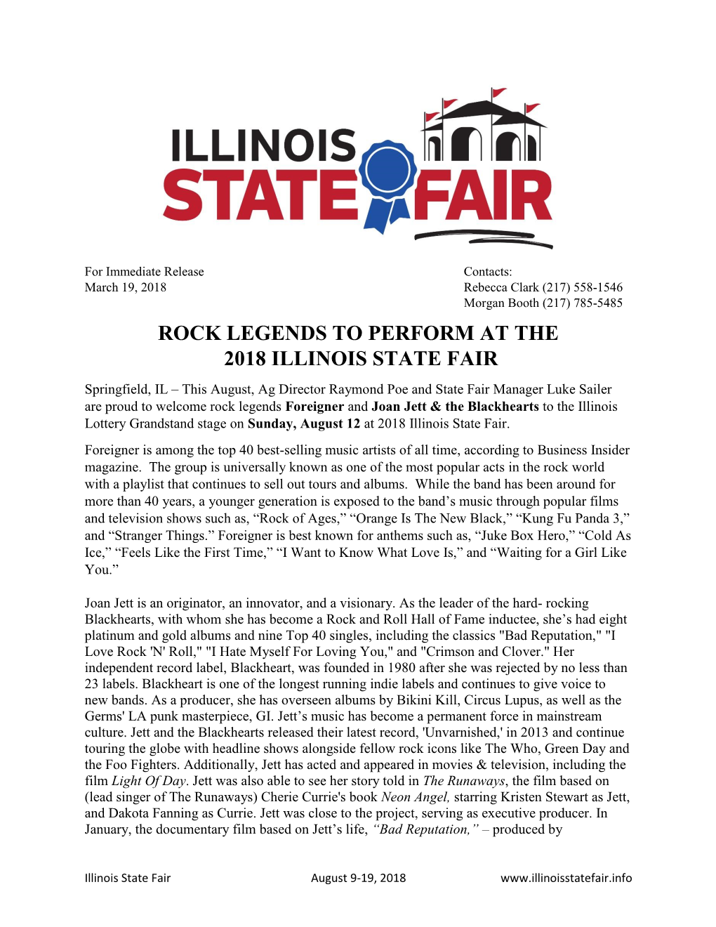 Rock Legends to Perform at the 2018 Illinois State Fair