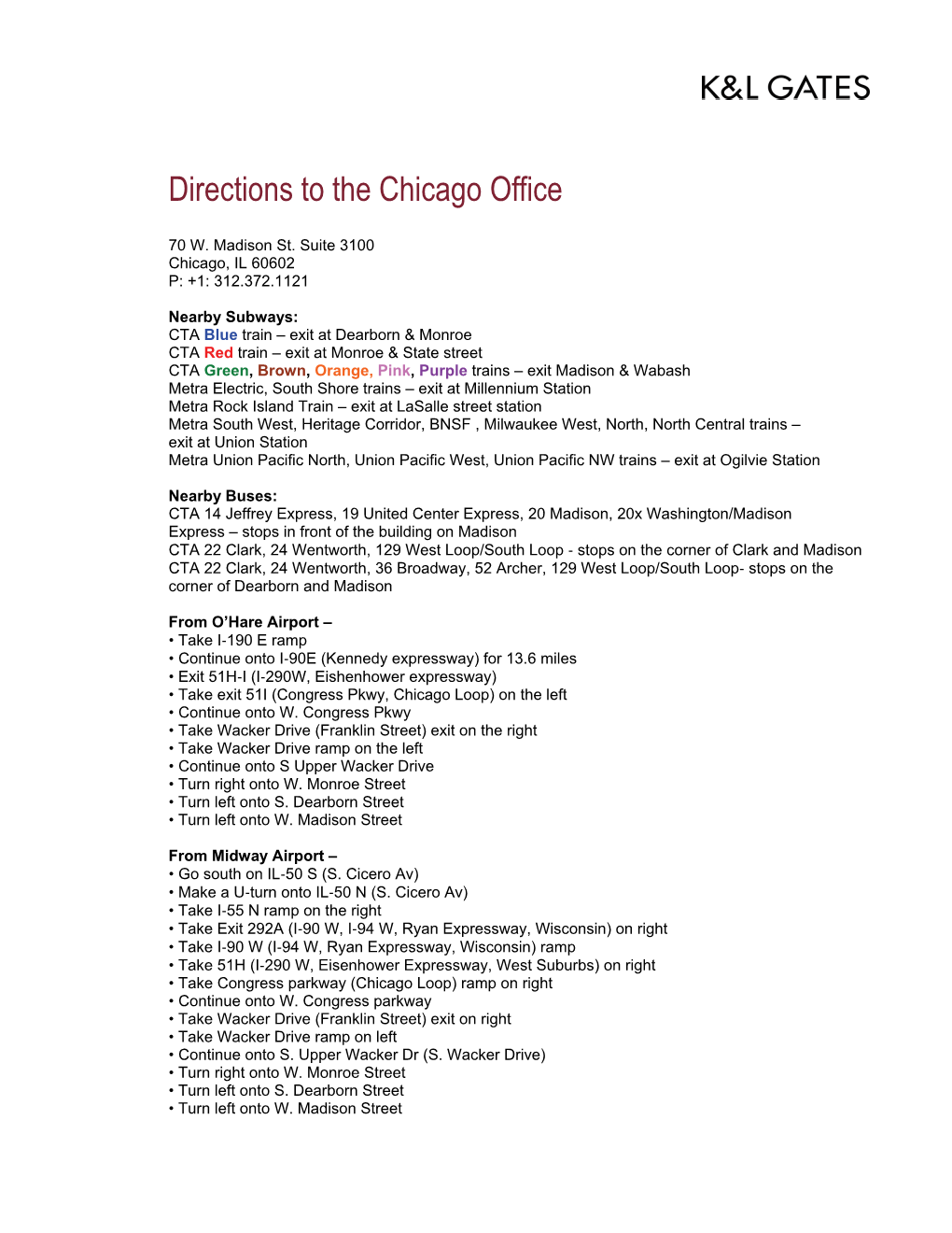 Directions to the Chicago Office