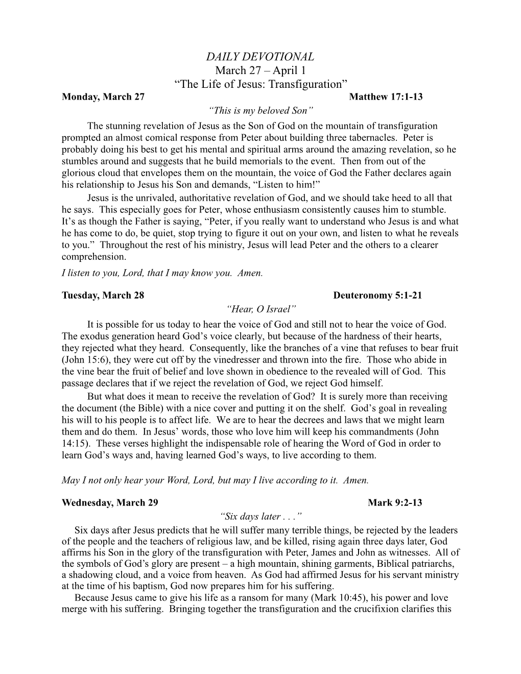 The Life of Jesus: Transfiguration