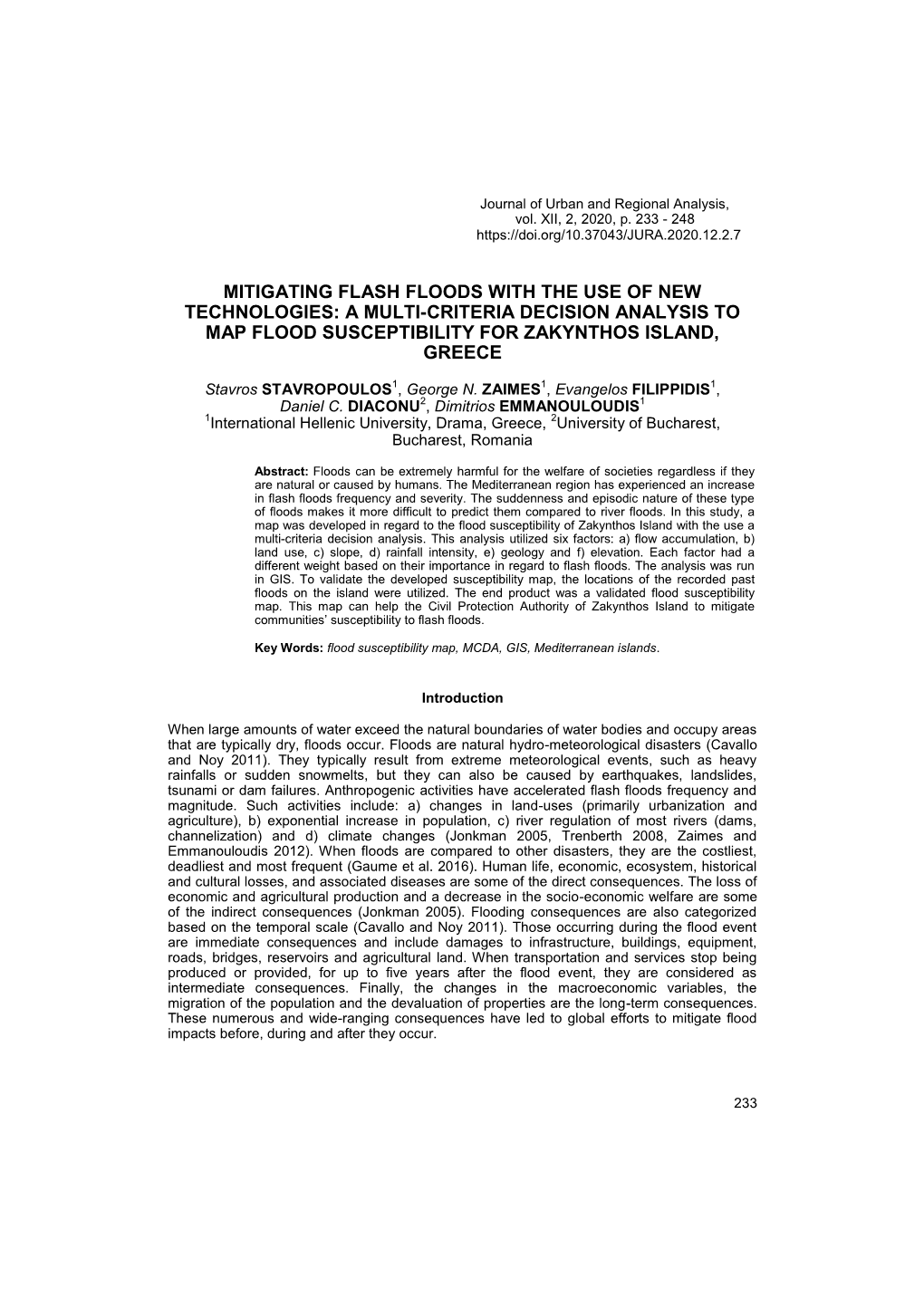 Mitigating Flash Floods with the Use of New Technologies: a Μulti-Criteria Decision Analysis to Map Flood Susceptibility for Zakynthos Island, Greece