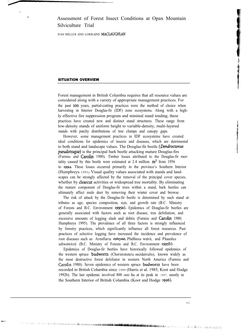 Assessment of Forest Insect Conditions at Opax Mountain Silviculture Trial