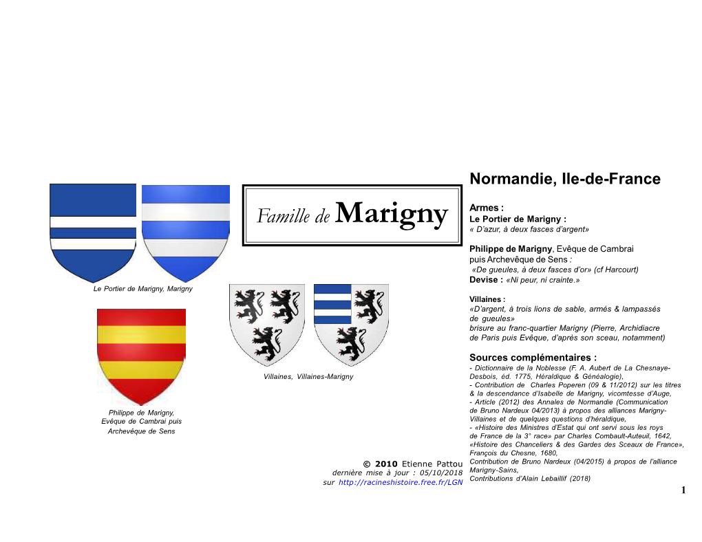 Famille De Marigny Le Portier De Marigny : « D’Azur, À Deux Fasces D’Argent»